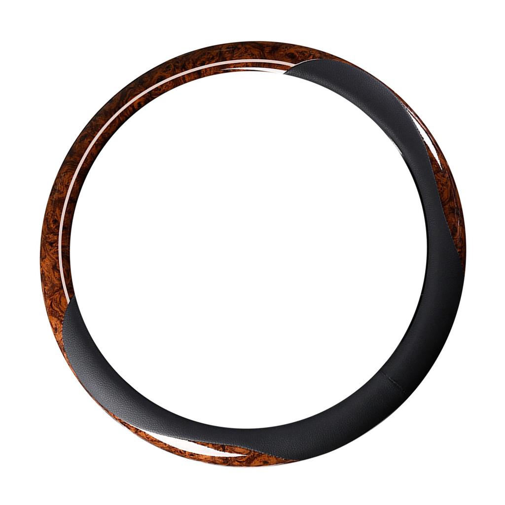 38cm Rattkåpa Fauxläder Kolfiber Svettabsorption Förhindra Halkning Rattsskydd Brun