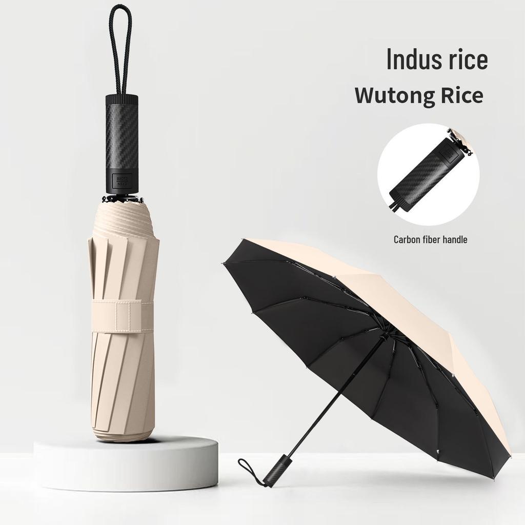 Men's Business Folding Umbrella with 10-Rib Carbon Fiber Handle, Sunscreen UV Protection, Automatic Open/Close, Rain or Shine.