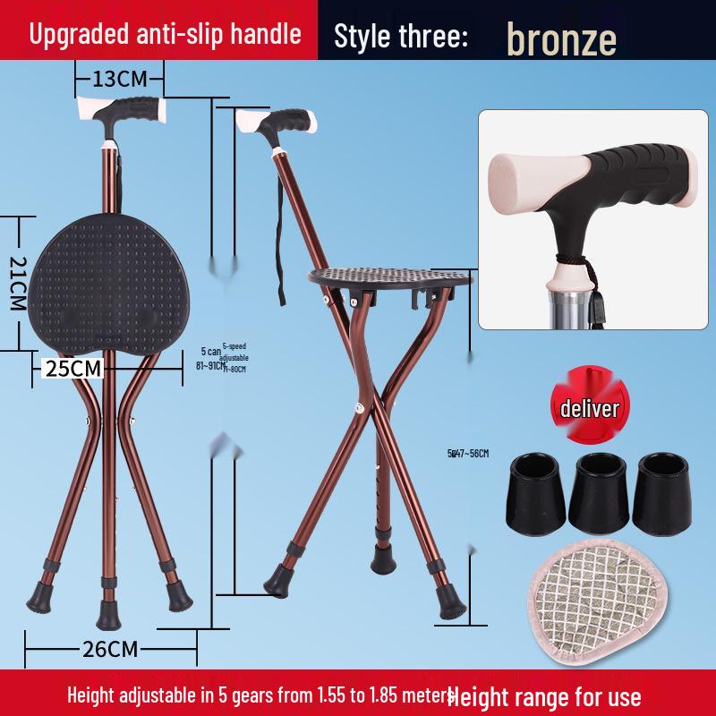 Portable Folding Cane Stool for Elderly - Non-slip Seat and Walking Stick Combo