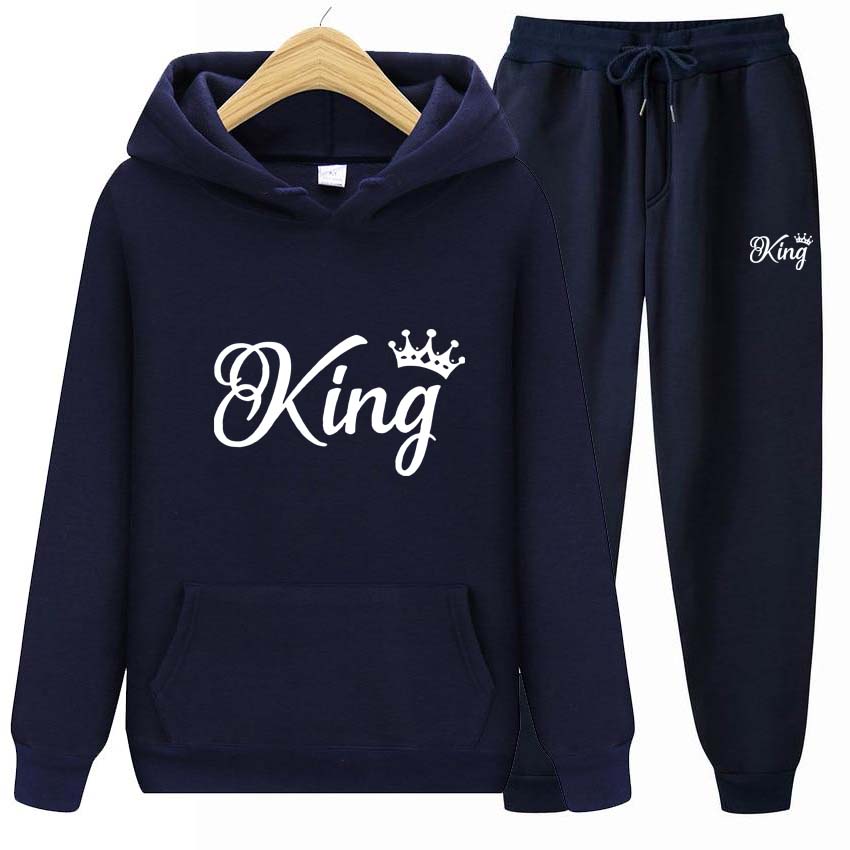 Träningsoveraller för män Set Vår Höst King Print Sweatshirt Långärmad Luvtröja Joggingbyxa Sweatshirt Streetwear Sportoverall
