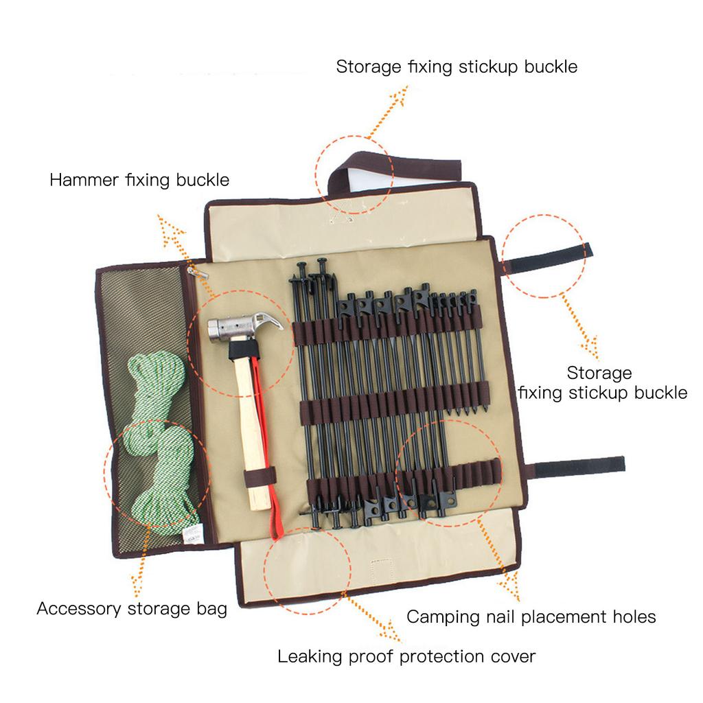 Tent Stake Storage Bag Simple Handle Design Mesh ket Oxford Cloth Tent Pegs Camping Hammer Store Pack