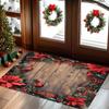 1pc Poinsettia & Red Cardinal Welcome Doormat, Machine‑Washable Floor Mat for Bathroom, Living Room, Bedroom, Kitchen, Office