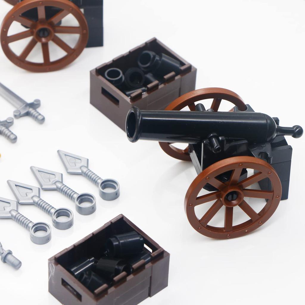 Mittelalterlicher Ritter Waffen Teile Set - Rüstung, Schwert, Helm, Pferd, Schild, Artilleriewagen - Bausteine Burg Figur Zubehör Set