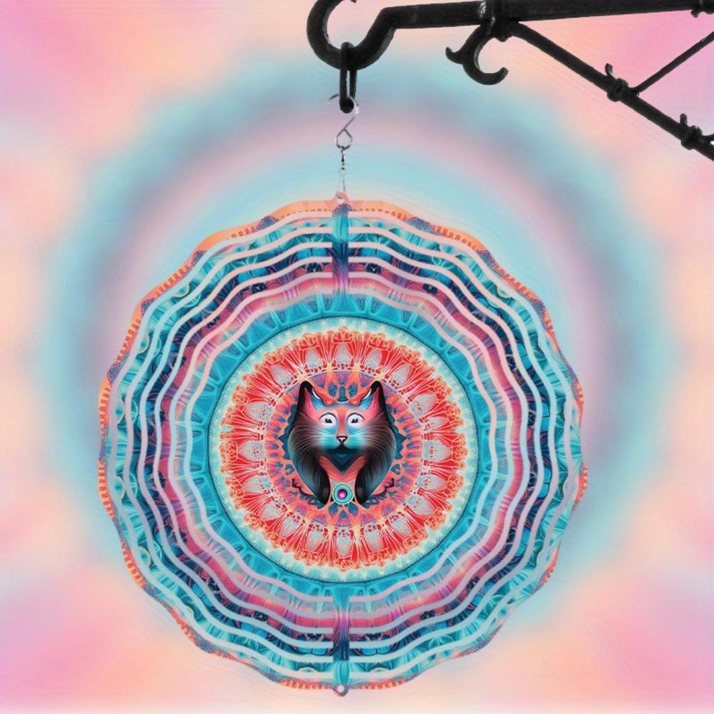 Vibrant Metal Wind Chime with Fox Face Pattern 10 Inch Colorful Swirling Design for Garden Lawn Seasonal Decor Spring Summer Fall Wind