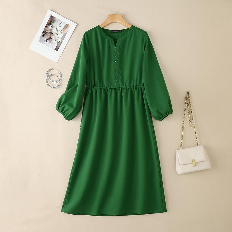 ZANZEA Women Casual V-Neck Solid Color Long Sleeve Loose Dress