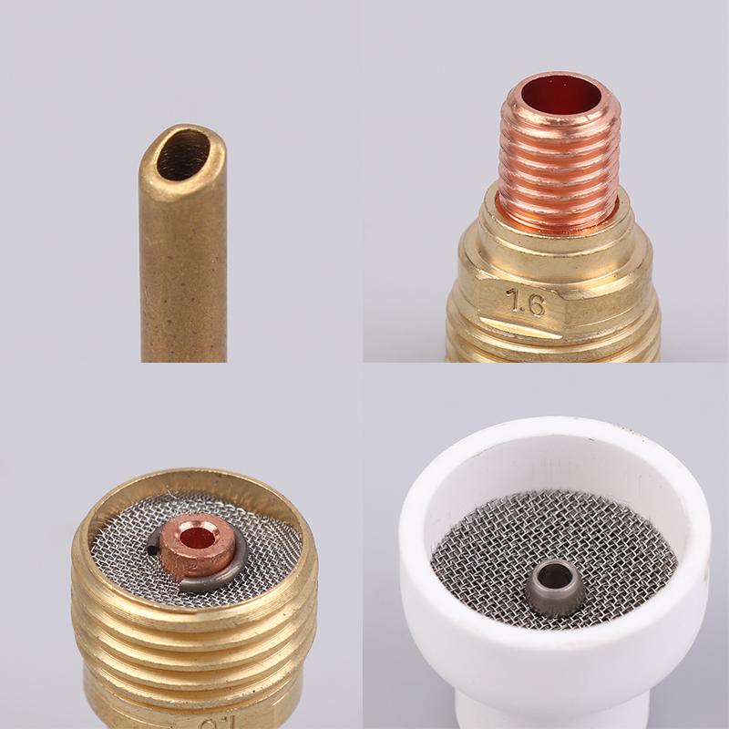 3 szt. Spawanie TIG #16 1.6/2.4/3.2mm Biała ceramiczna dysza Alumina Cup Zestaw palników Wp9 20 25 Krótkie tuleje zaciskowe Korpus Soczewki gazowe Zestawy