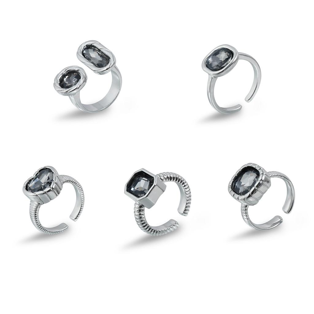 Geometric Square Black Diamond Adjustable Ring Ins Personalized Opening Live Ring Ring