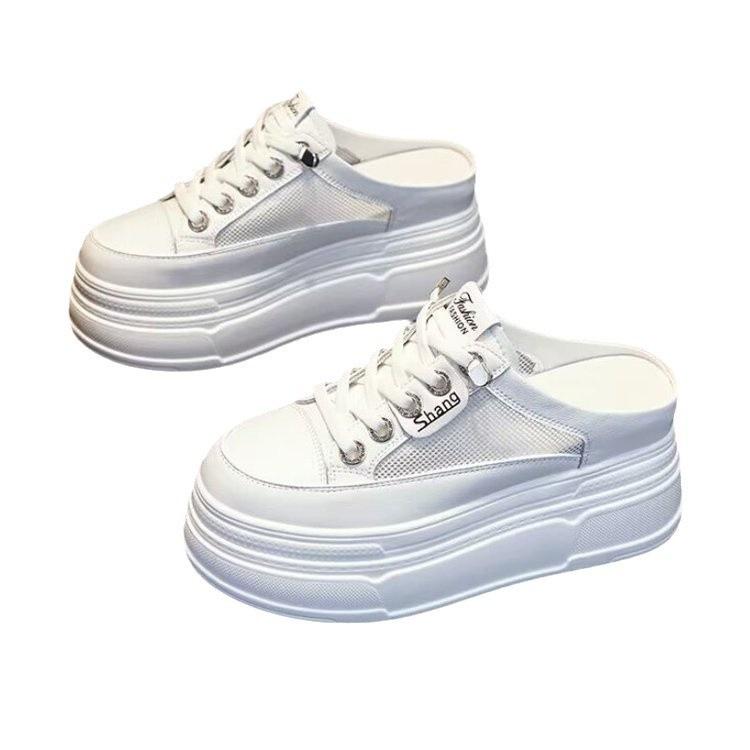 Inner Height Increase Heel Half Slippers Women's Shoes Muffin Cool Slippers New Mesh Thick-soled Bag Head Holder In the Autumn of 2025