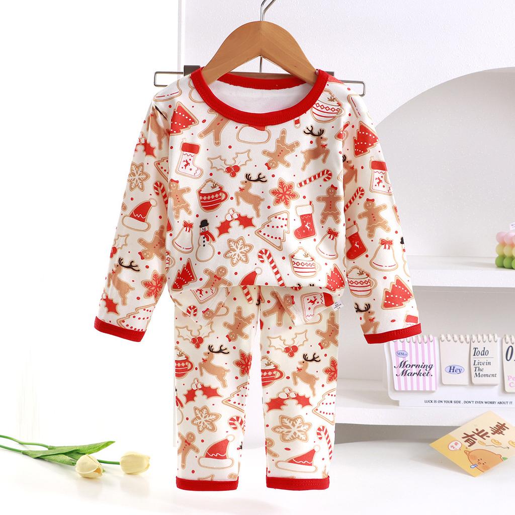 2-Piece Set Soft Pajamas Children Boys Girls Baby Spring Autumn Cartoon Long Sleeve Home Sleepwear Set Christmas