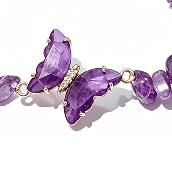 Natural Stone Bead Butterfly Bracelet for Women, Healing Stone Beaded Stretch Bracelet, Calming Spiritual Jewelry Gifts