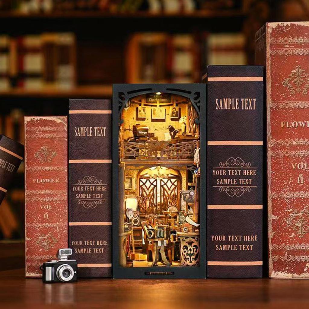 CRESYMME Book Nook Dollhouse Leeds Miniature House Log Cabin Kit, Wooden 3D Puzzle, Handmade for Adults, with LED Light (Light and Shadow Room)