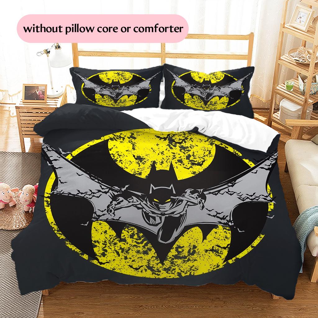 Batman Muster Bettwäsche Bettdecken-Set Heimdekoration Geschenk (1 Bettbezug + 2 Kissenbezüge (ohne Füllung))