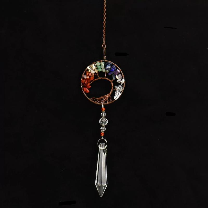

Amethyst Tree of Life Car Ornament Heart Shape Natural Crystal Pendant Sun Catcher for Car Rearview Mirror