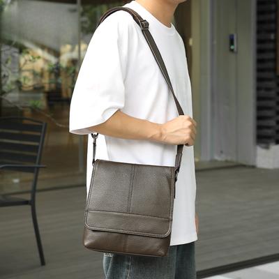 Geantă Bărbați din Piele Naturală Geantă Crossbody Bărbați Capac Rabatabil Capacitate Mare Geantă Trendy cu Un Singur Umăr