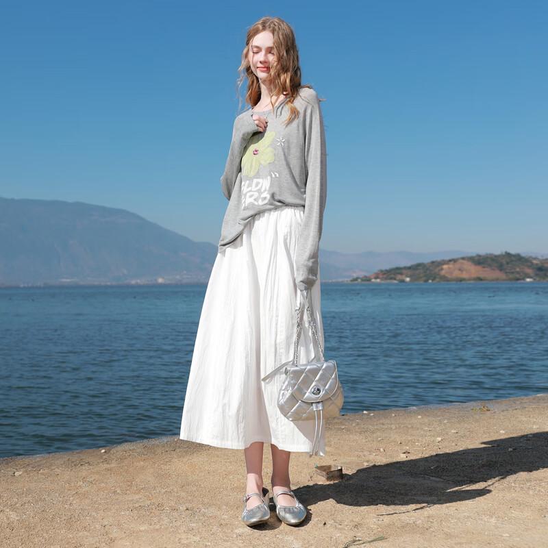 Sancai Anti-See-Through High-Waist A-Line Midi Skirt