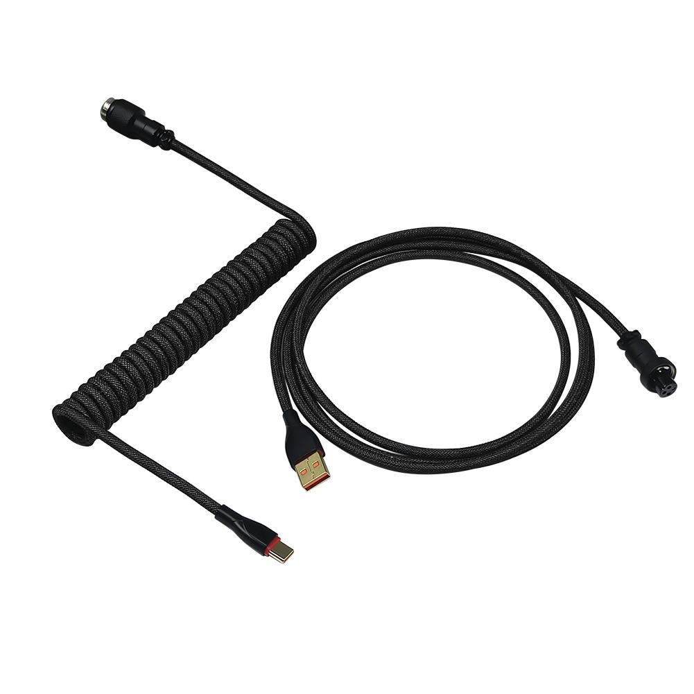 

1,8 м Авиационный кабель для клавиатуры 2 в 1 Type-C к USB Авиационный разъем Плетеный спиральный кабель с золотым покрытием для механической клавиатуры чёрный