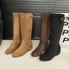 Weiches Leder faule Winter elegante Stapelstiefel Französische dünne hohe Stiefel dicker Absatz Wildleder Fee Wind Stiefel