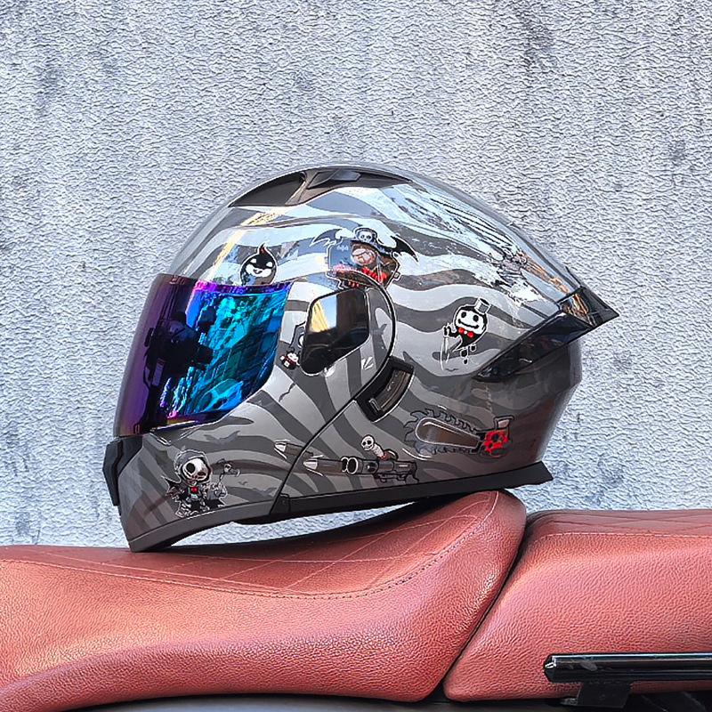 Small shell helmet peel-off helmet motorcycle helmet locomotive double lens men's and women's four-season motorcycle cruise helmet large