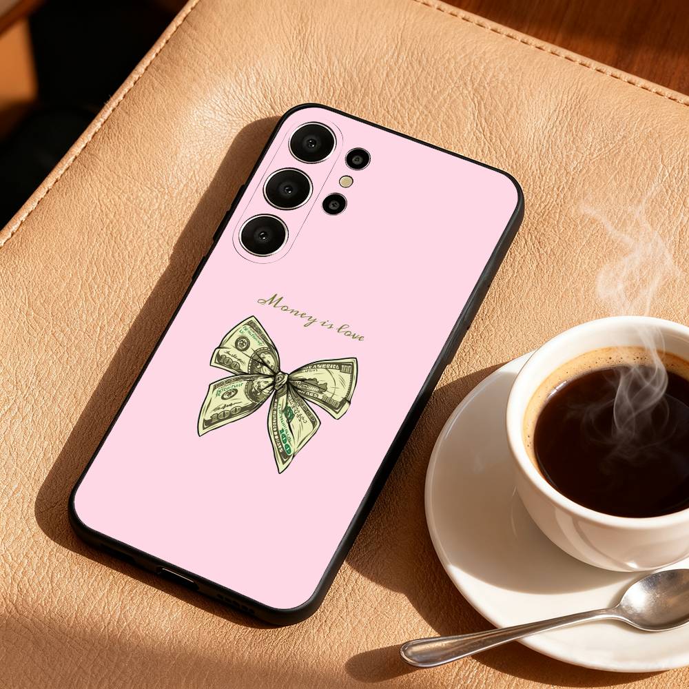 P-Pink D-Dollars Banknote Phone Case For Samsung S25,S24,S21,S22,S23,S30,Ultra,S20,FE,Lite,10,9,Black Cover