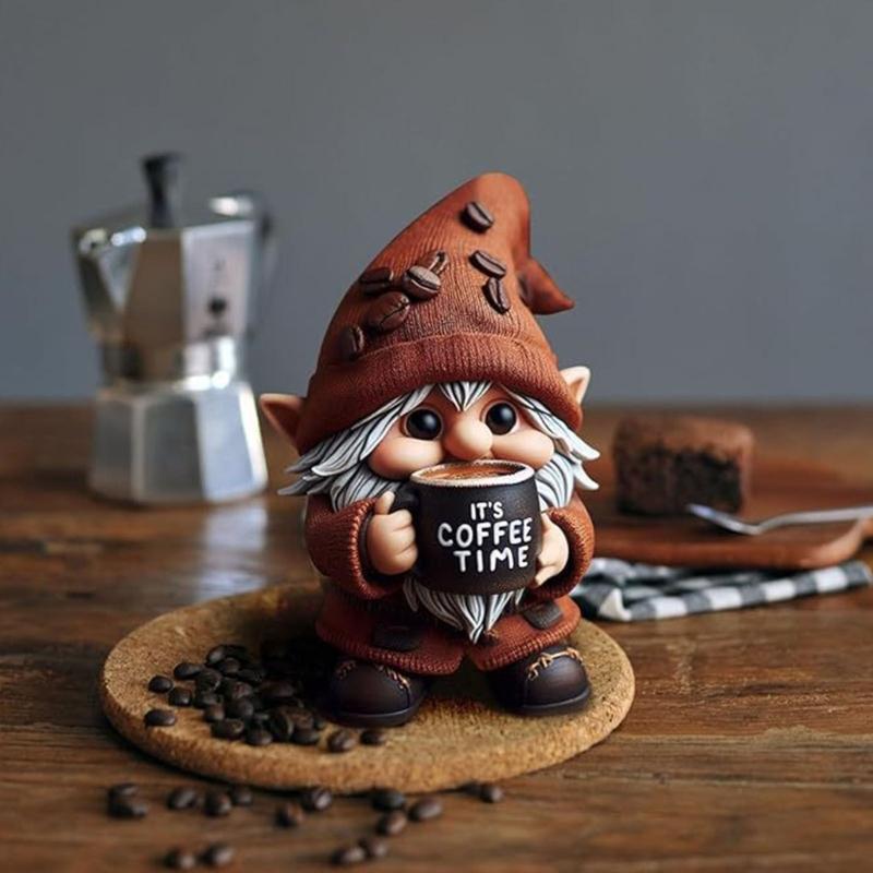 Miniature Gnomes Sculpture Holding Coffee Mug Resin Materials Ornament Home Decoration Or Friendship Gift