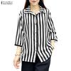 ZANZEA Women Casual Turn Down Collar 3/4 Sleeve Loose Stripe Blouse