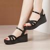 7cm Small Size 33-43 All Match Comfortable Med Heels Wedges Sandals 2025 Summer Women's Knit Platform Shoes for Office Mom Beach
