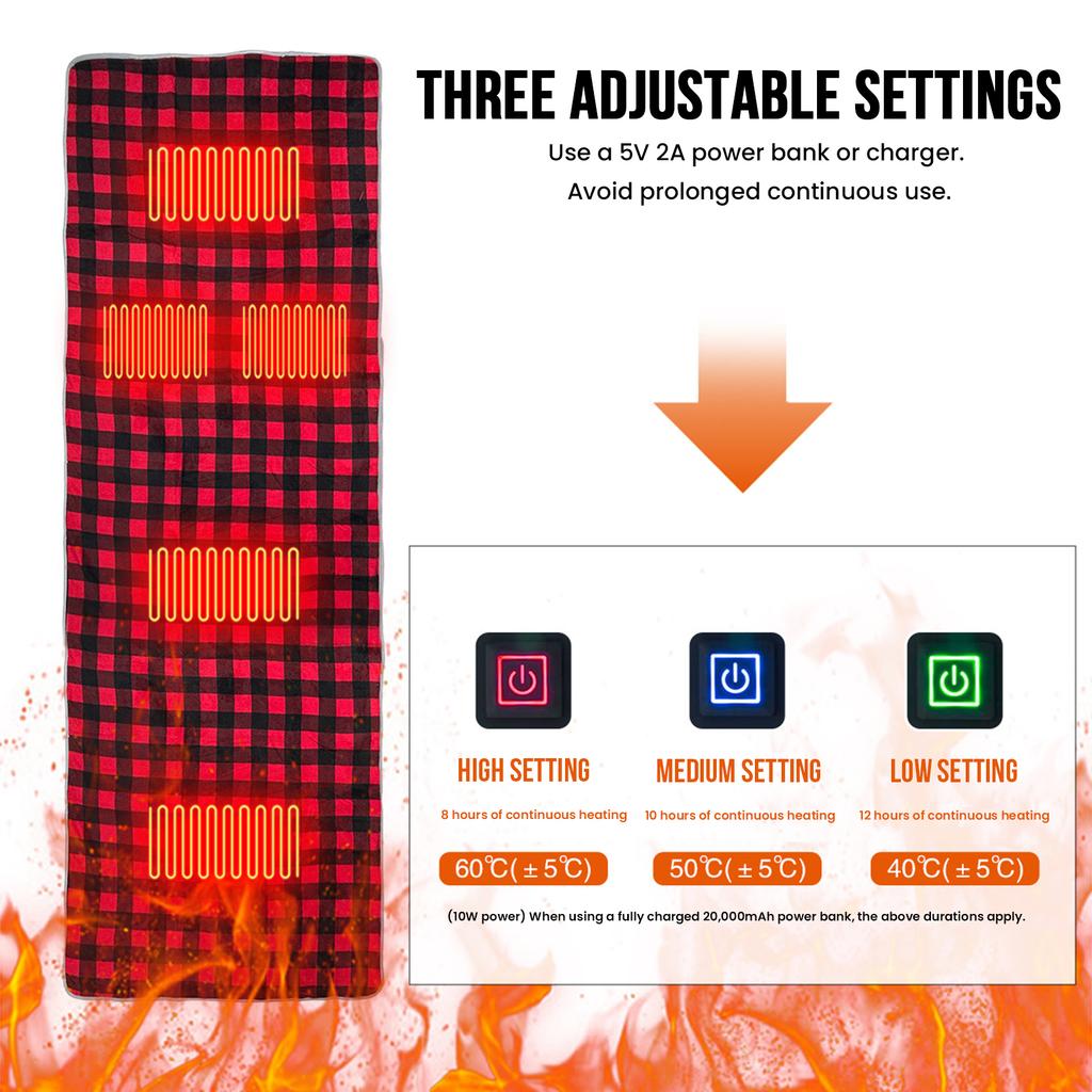 Outdoor Electric Heating Pads with 5 Heating Zones Camping Heating Sleeping Pad 3 Adjustable Temperature for Hiking Picnic