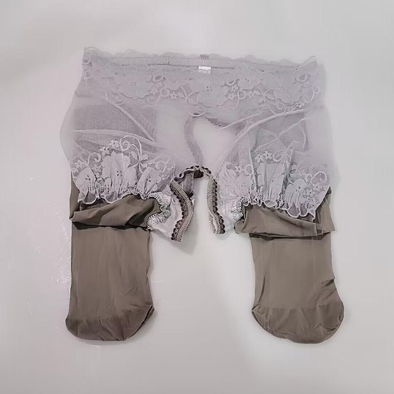 Women Oil Shiny Stocking Open Crotch Erotic Sexy Lingerie Smooth Transparent Pantyhose Crotchless Intimates Plus Size Tights