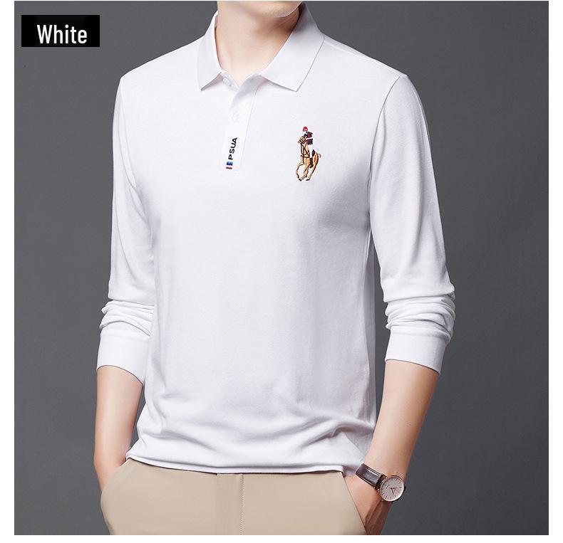 Woodpecker Men's Burgundy Lapel Long Sleeve Polo Shirt - Autumn/Spring Thin Style for Middle-aged Dads