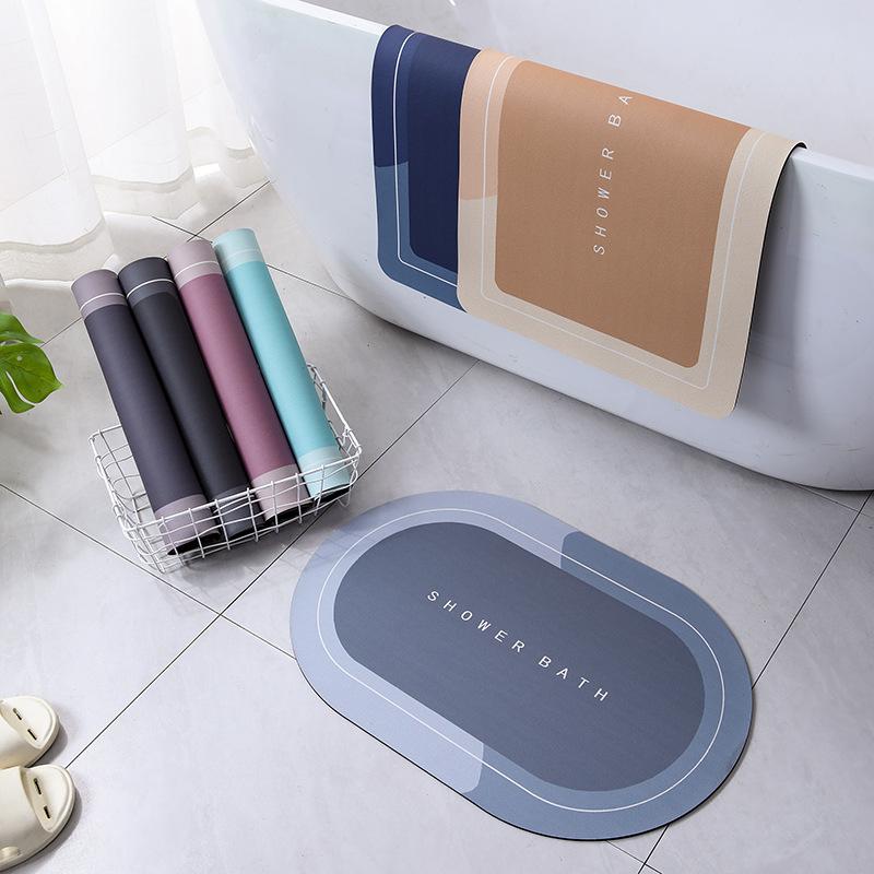 Anti Slip Absorbent Quick Drying 3mm Thick Rubber Backed Oval Modern Diatomaceous Mud MH Machine Washable Foot Mat Bathroom