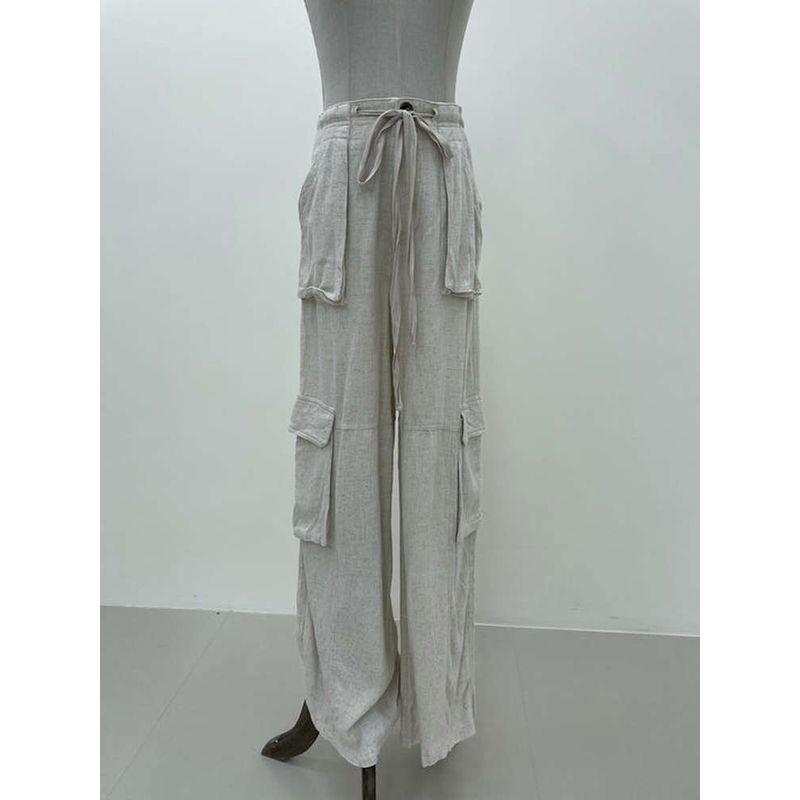 2025 Summer New Arrival Leisure Commute No Lack of Tonality Pure Color Series Casual Working Pants Strap Linen Pants