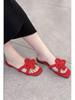 2025 Women's Genuine Leather Red Chinese Knot Flat Sandals - Square Toe, One-Strap Casual Outdoor Wear