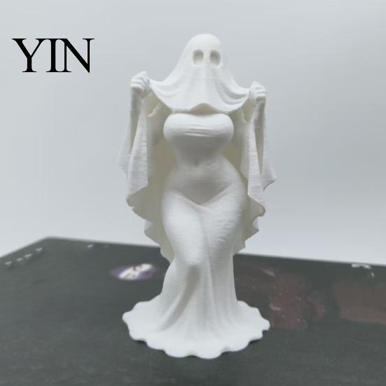 3D Halloween Ornament Printed Ghost Bride Statue Ornament, Female Figure Sculpture with Fade-resistant Stable Base, Decorative Minimalist Spooky