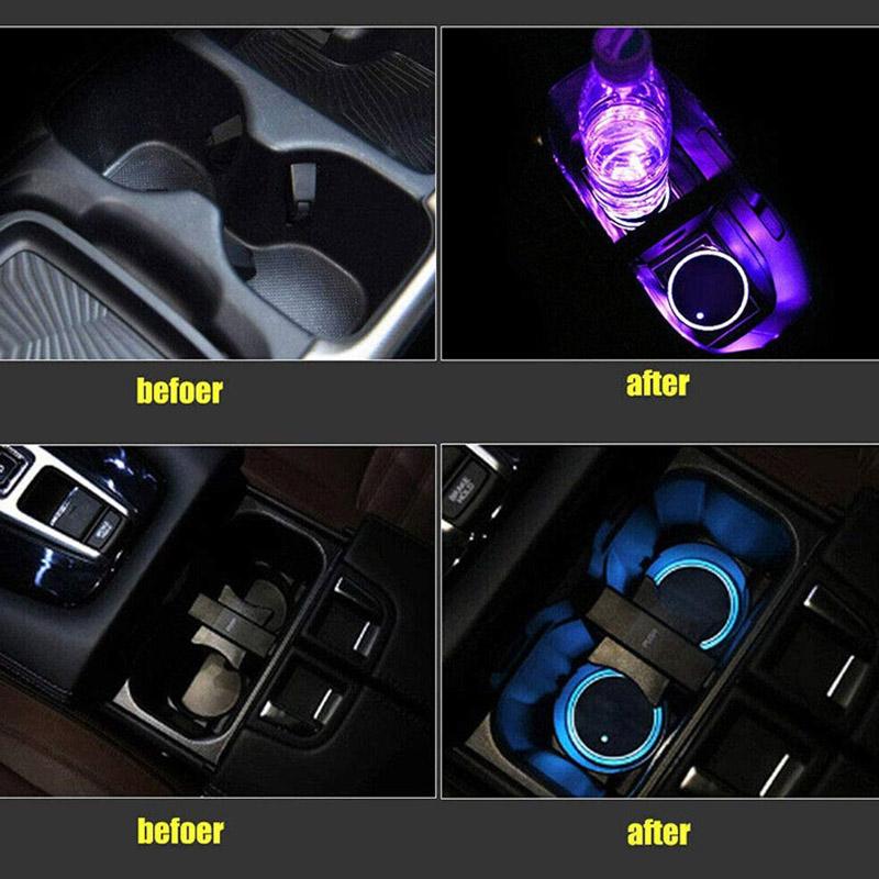 Colorful LED Car Coaster Universal Atmosphere Light Water Cup Pad Anti-slip Mat Bracket Cup Holder Pad Auto Interior Accessories