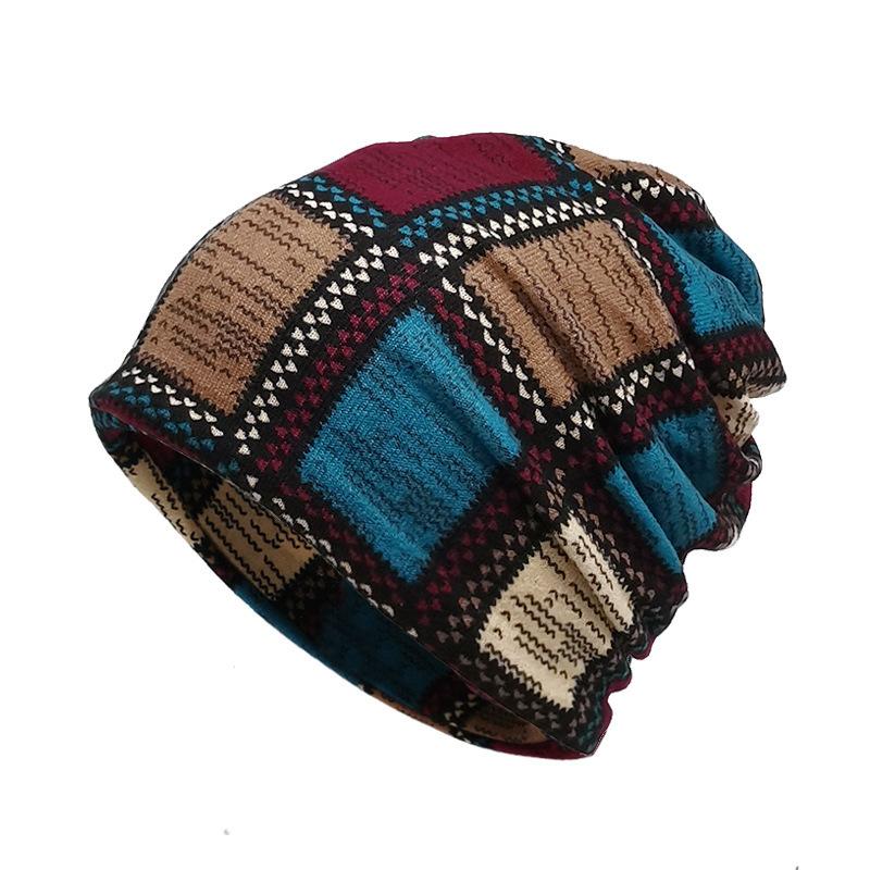 Unisex Printed Slouchy Beanie Hat Soft Stretch Pullover Cap Retro Fashion Loose Fit Watch Hat for Men Women