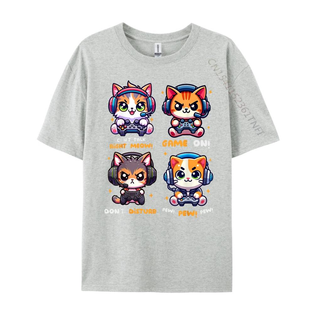 Gamer Cat Funny Gaming Video Games Pew Kawaii Cat Tee Shirts for Men 3XL Men Clothing Printed TShirt