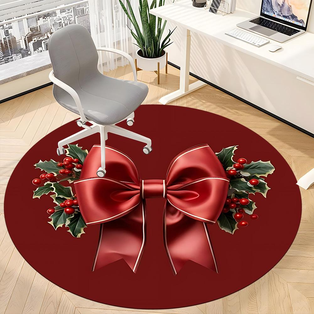 1pc Christmas Bow Chair Carpet for Office Non Slip, Lightweight, Machine Washable Rug for Office Holiday Decor