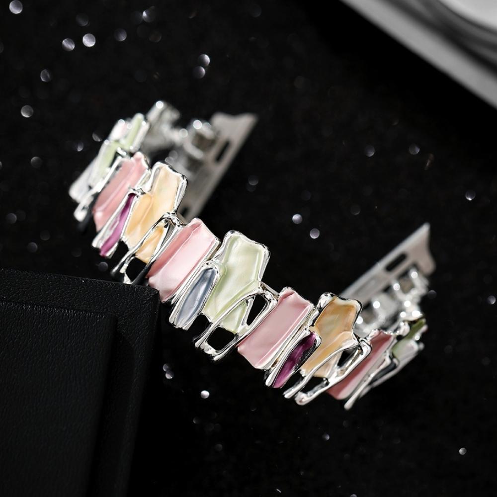 Dopamin Armband für Apple Watch 9 8 7 6 5 4 SE UItra 2 Geometrisches Damen Metall Elastisches Armband für iWatch 42mm 40 38 41 49 45 44mm