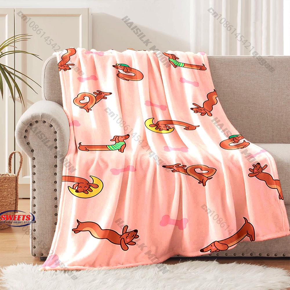 Funny Cartoon Dachshund Blanket Soft Flannel Blanket for Bed Couch Sofa Decor Blanket Birthday Christmas Gift for Son Daughter