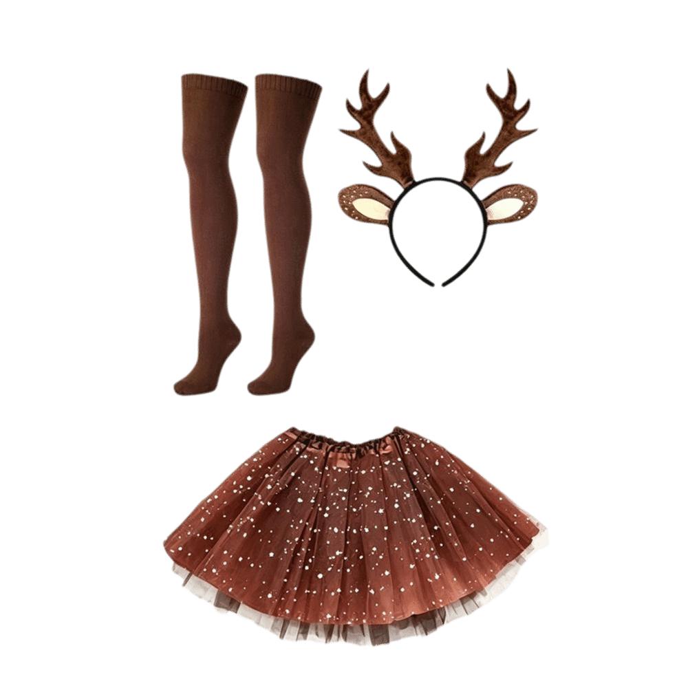 Braunes Pünktchen-Geweih-Rentier-Cosplay-Set Flauschiges Geweih Tüllrock-Set Sexy Rentier-Kostüm-Set Für Mädchen