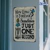 1pc Whimsical Vintage Metal Tin Sign - "How Long is Forever? Sometimes Just One Second" with Girl and Hourglass Design, 20.32x30
