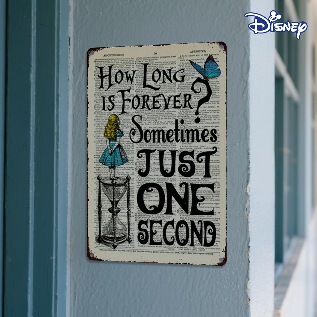 1pc Whimsical Vintage Metal Tin Sign - "How Long is Forever? Sometimes Just One Second" with Girl and Hourglass Design, 20.32x30
