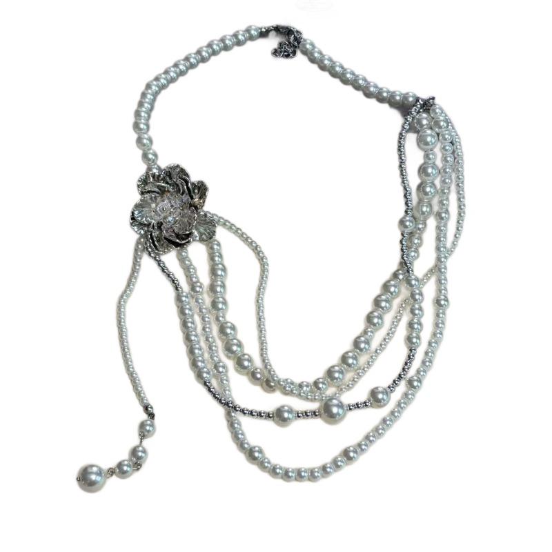 Meier Perlenblumen-Halskette, Damen-High-End-Pulloverkette, lange Schlüsselbein-Kette