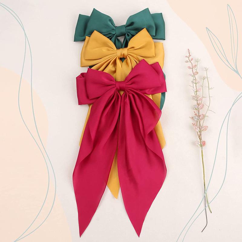 3er Set Einfarbige Satinband Schleifen Haarnadeln Haarspangen Haaraccessoires für Damen Mädchen Trendiger Koreanischer Kopfschmuck