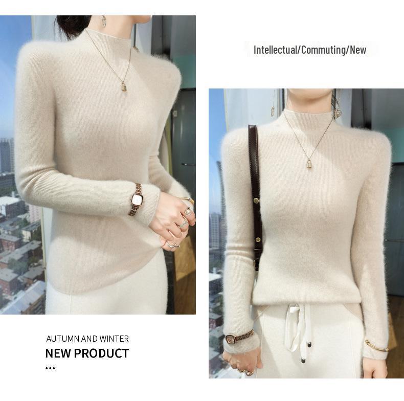 Women's 2025 Autumn/Winter Half-High Ribbed Slim-Fit Knit Sweater