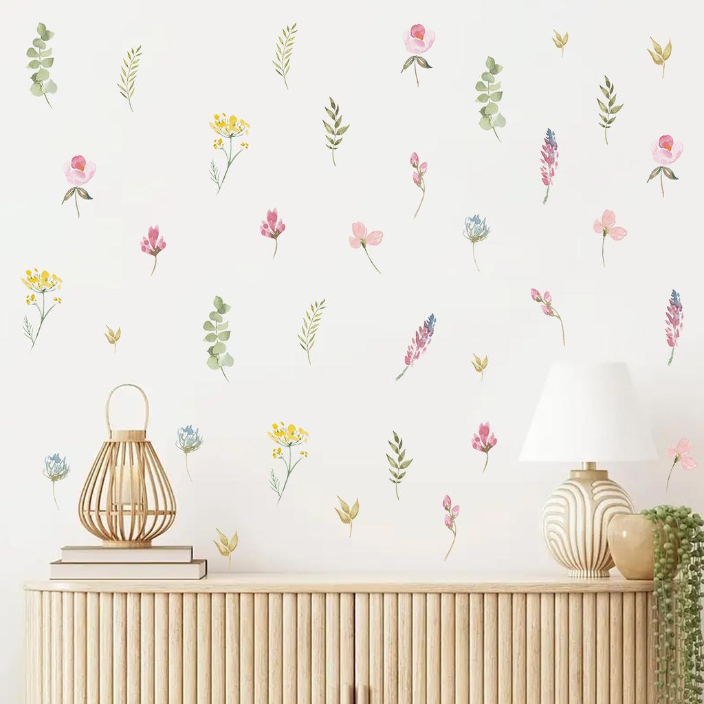 Watercolor Flowers Wall Decals Vintage Botanical Plant Wall Stickers Floral Mural for Bedroom Living Room Nursery Decor