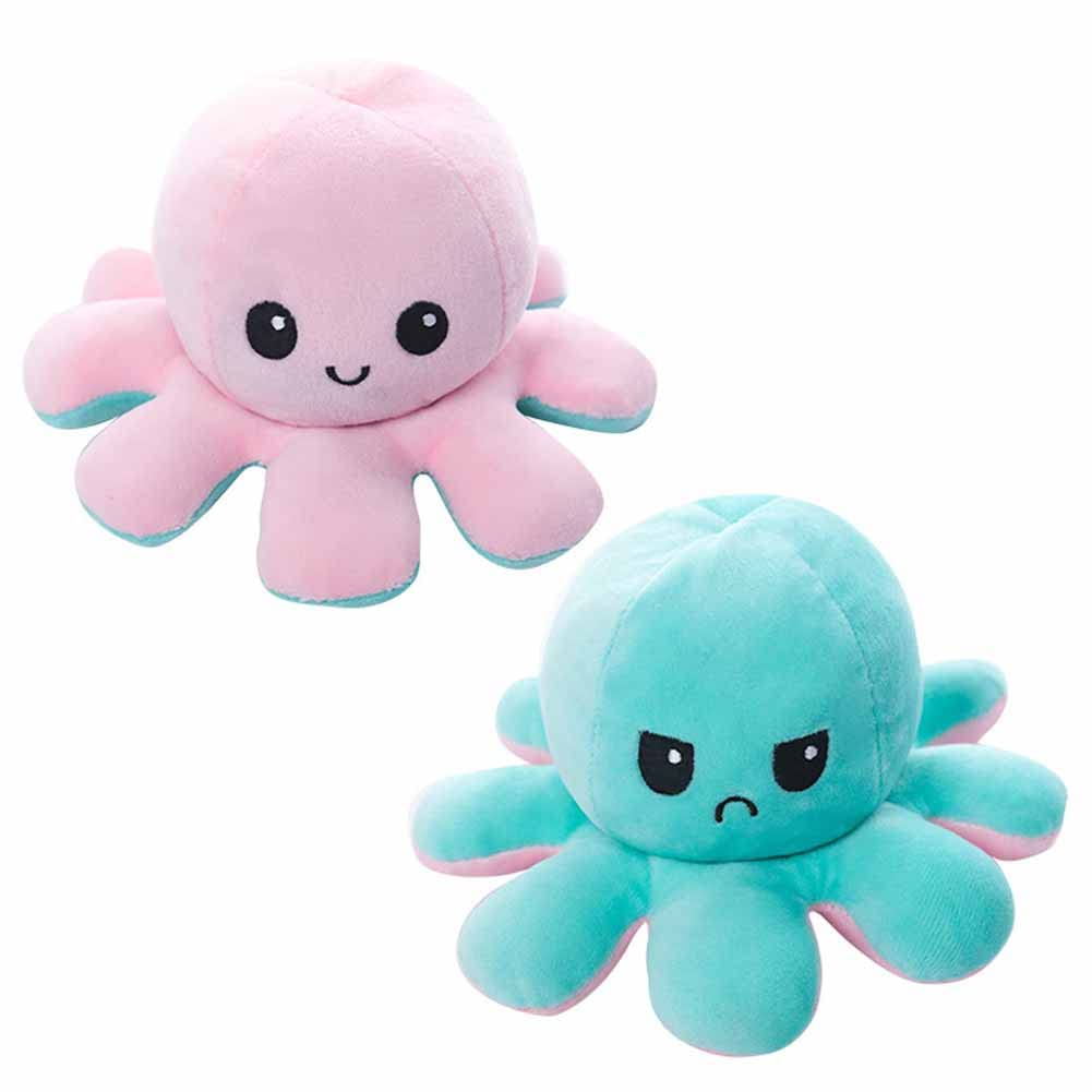 

Reversible Octopus Plush Toy, Double-Sided Flip Octopus Doll, 20cm Fluffy Plush Toy with Angry and Smiling Faces, Fun Gift (Pink & Green)