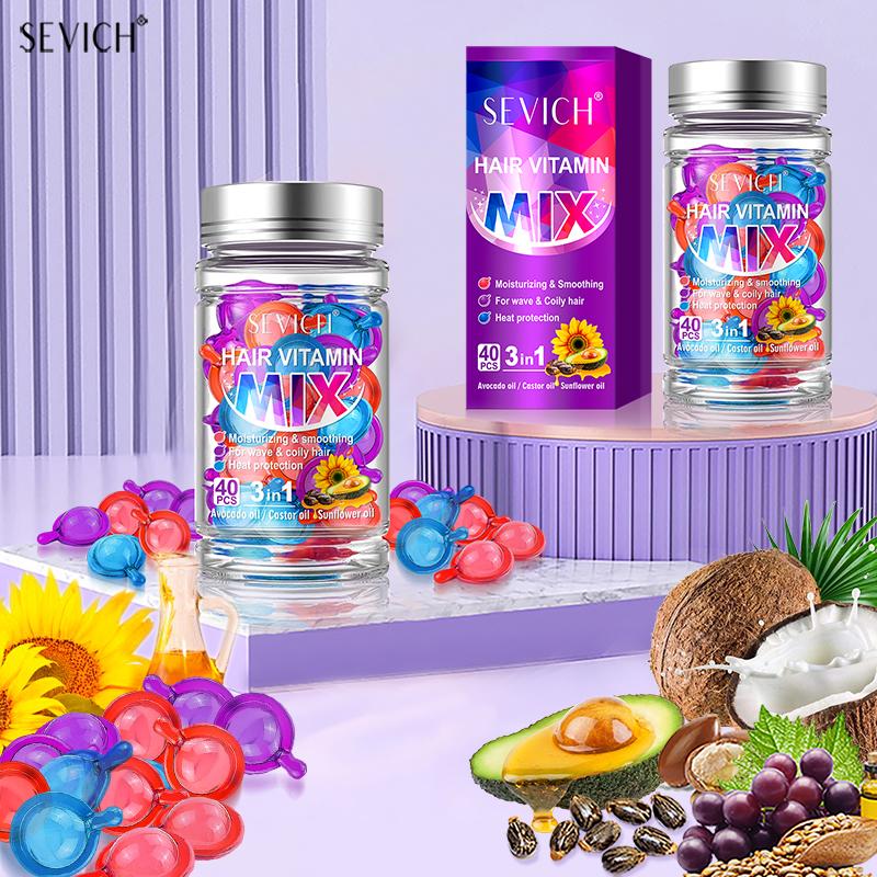 Lot de 40 capsules de vitamines pour cheveux, mélange d'huiles de traitement pour cheveux, réparation des cheveux abîmés, lisses, sérum de soin, complexe de kératine nourrissant