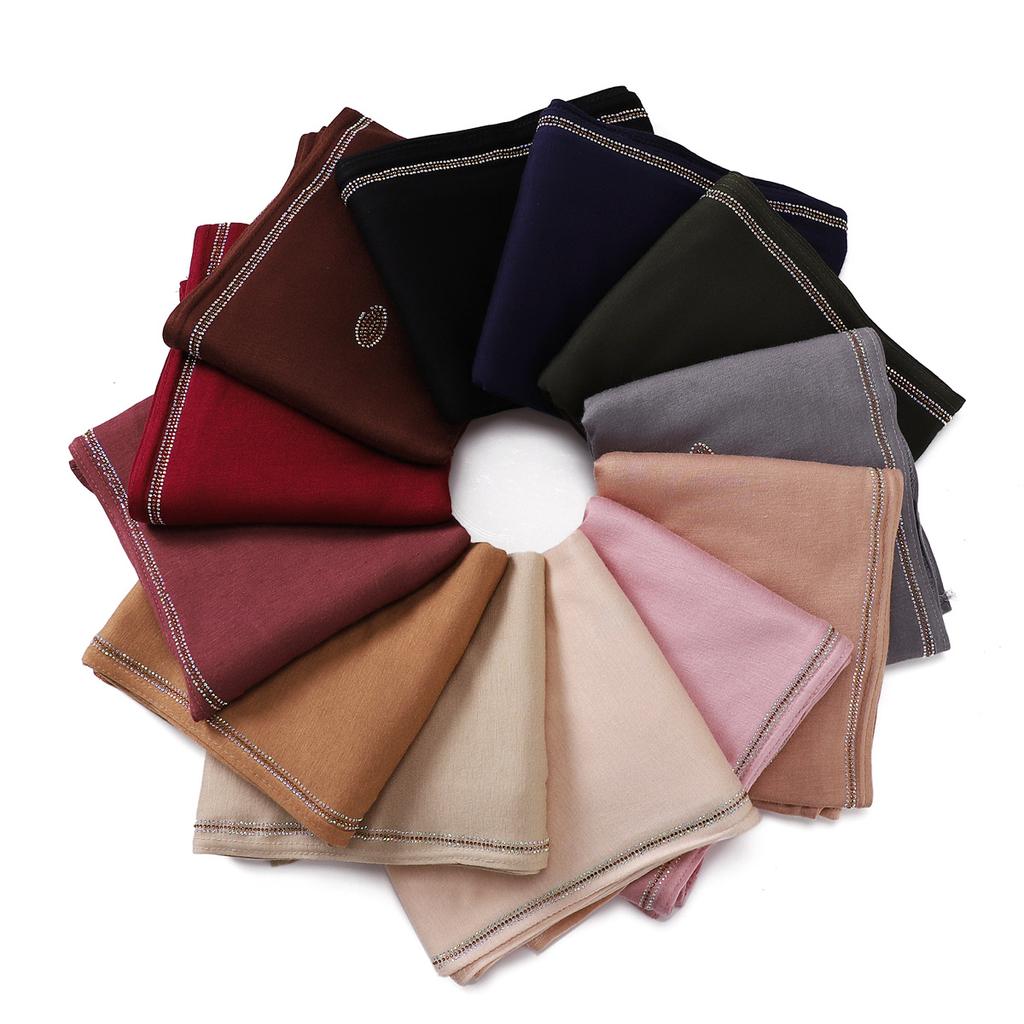 Luxury Czech Diamonds Mercerized Cotton Jersey Scarf Muslim Woman Premium Shiny Shawl Hijabs Arab Female Stretchy Turbans Wrap