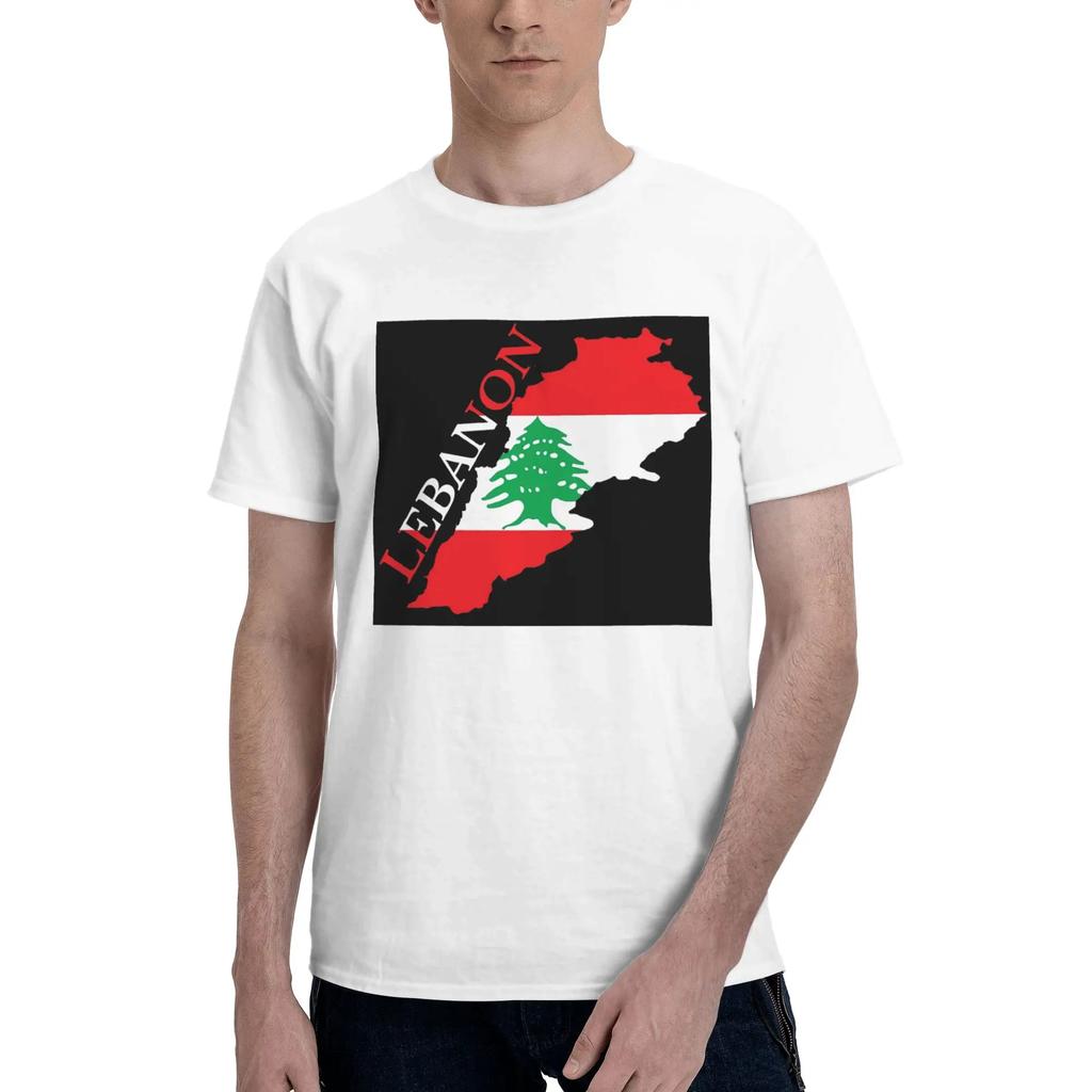 T-shirt da uomo con mappa bandiera Libano Taglie forti T-shirt da uomo Girocollo Cotone T-shirt Corte Estive Uomo